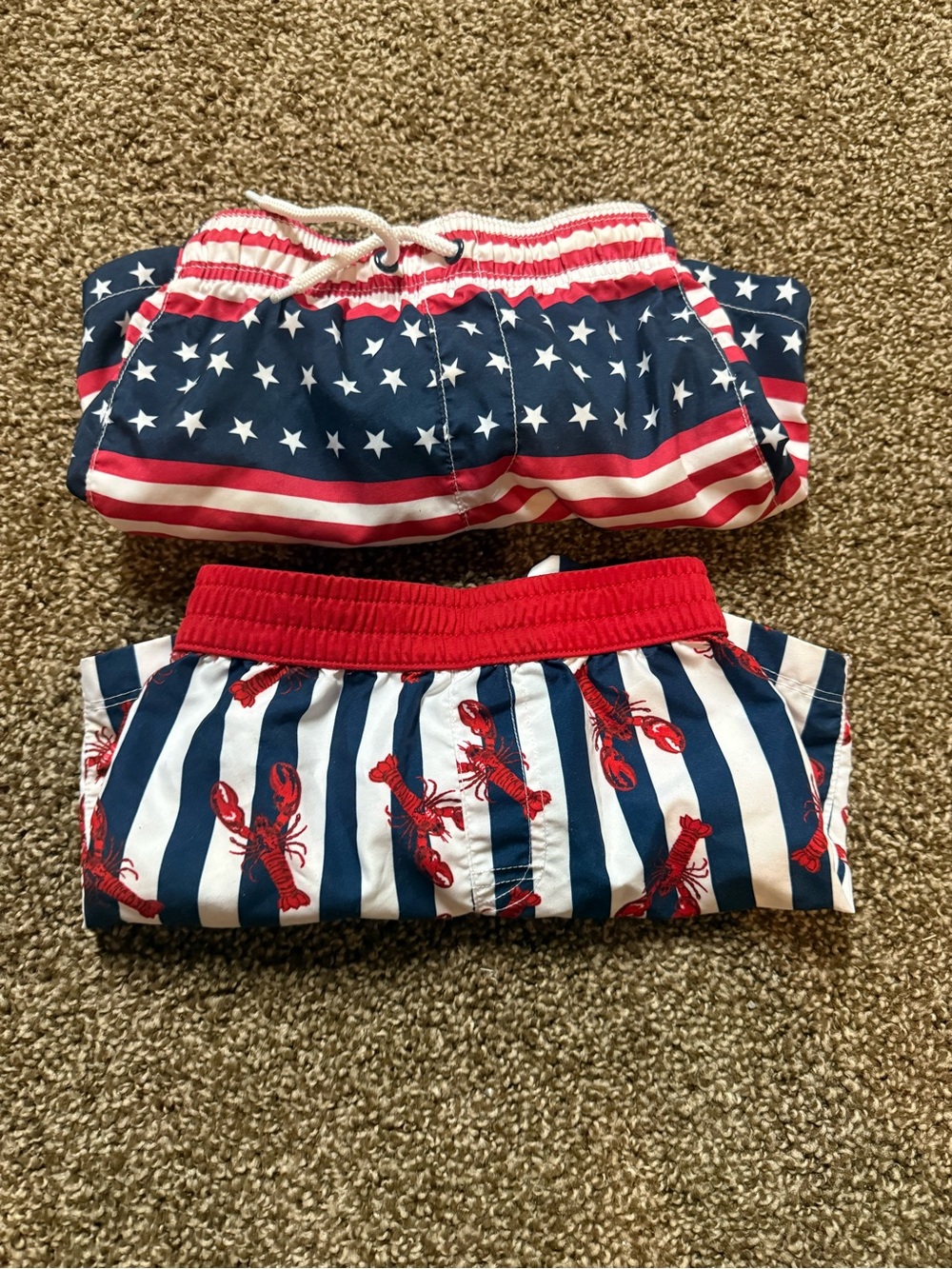 Patriotic Red White & Blue Swim Trunks - Lobster and Stars Prints